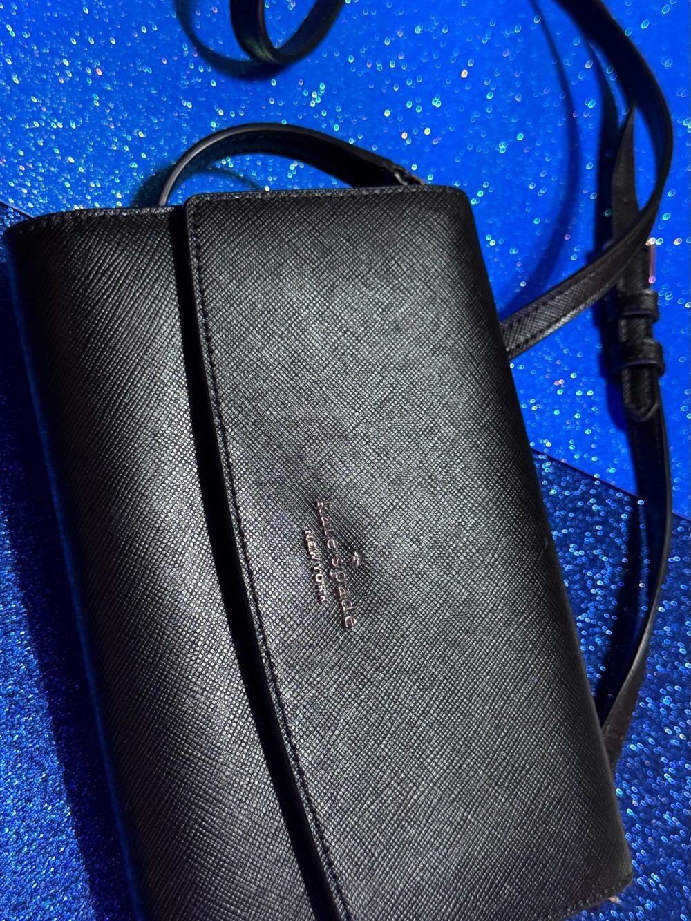 kate spade Black Saffiano crossbody Bag, removable strap, convert to a clutch